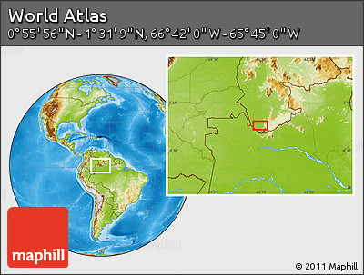 Physical Location Map of the Area around 1° 13' 33" N, 66° 13' 29" W