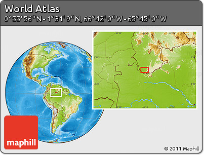 Physical Location Map of the Area around 1° 13' 33" N, 66° 13' 29" W