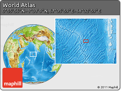 Physical Location Map of the Area around 1° 13' 33" N, 68° 4' 29" E
