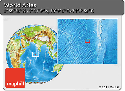 Physical Location Map of the Area around 1° 13' 33" N, 70° 37' 30" E