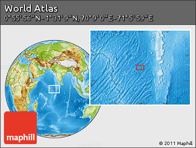 Physical Location Map of the Area around 1° 13' 33" N, 70° 37' 30" E