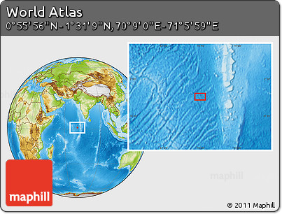 Physical Location Map of the Area around 1° 13' 33" N, 70° 37' 30" E