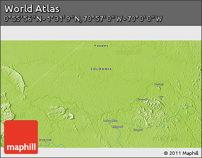 Physical 3D Map of the Area around 1° 13' 33" N, 70° 28' 29" W