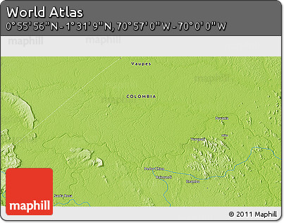 Physical 3D Map of the Area around 1° 13' 33" N, 70° 28' 29" W