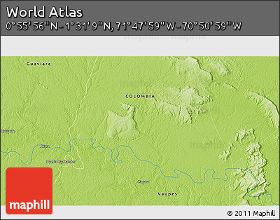 Physical 3D Map of the Area around 1° 13' 33" N, 71° 19' 29" W