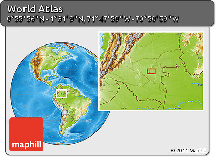 Physical Location Map of the Area around 1° 13' 33" N, 71° 19' 29" W