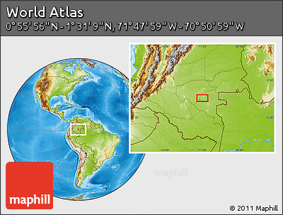 Physical Location Map of the Area around 1° 13' 33" N, 71° 19' 29" W