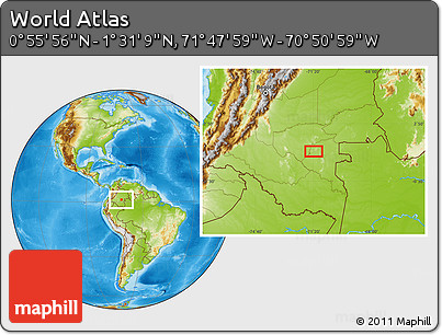 Physical Location Map of the Area around 1° 13' 33" N, 71° 19' 29" W