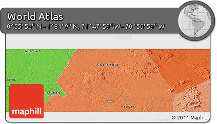 Political Panoramic Map of the Area around 1° 13' 33" N, 71° 19' 29" W