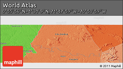 Political Panoramic Map of the Area around 1° 13' 33" N, 71° 19' 29" W