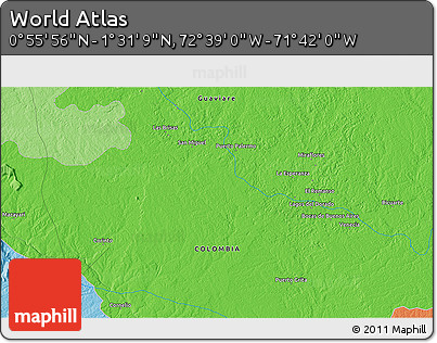 Political 3D Map of the Area around 1° 13' 33" N, 72° 10' 30" W