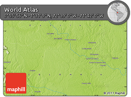 Physical Map of the Area around 1° 13' 33" N, 72° 10' 30" W