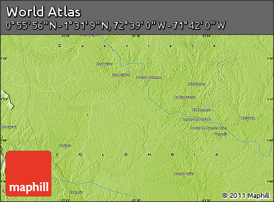 Physical Map of the Area around 1° 13' 33" N, 72° 10' 30" W