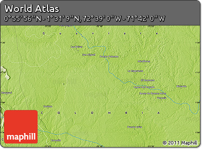 Physical Map of the Area around 1° 13' 33" N, 72° 10' 30" W