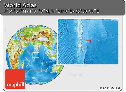 Physical Location Map of the Area around 1° 13' 33" N, 74° 52' 30" E