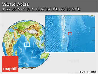 Physical Location Map of the Area around 1° 13' 33" N, 74° 52' 30" E