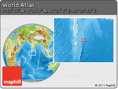 Physical Location Map of the Area around 1° 13' 33" N, 74° 52' 30" E