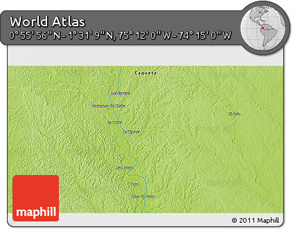 Physical 3D Map of the Area around 1° 13' 33" N, 74° 43' 29" W