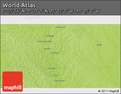 Physical 3D Map of the Area around 1° 13' 33" N, 74° 43' 29" W