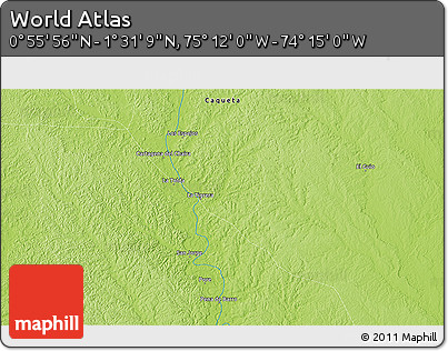 Physical 3D Map of the Area around 1° 13' 33" N, 74° 43' 29" W