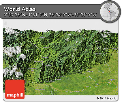 Satellite 3D Map of the Area around 1° 13' 33" N, 76° 25' 30" W