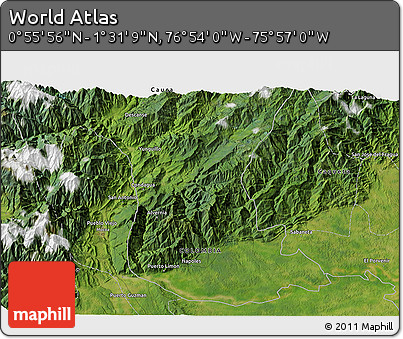 Satellite 3D Map of the Area around 1° 13' 33" N, 76° 25' 30" W