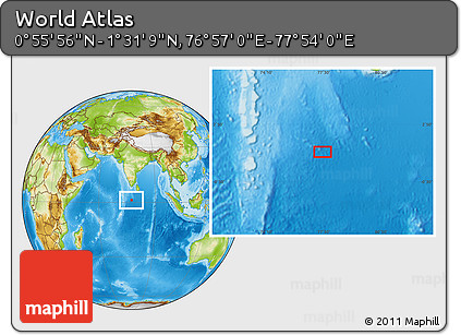 Physical Location Map of the Area around 1° 13' 33" N, 77° 25' 30" E