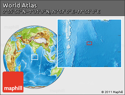 Physical Location Map of the Area around 1° 13' 33" N, 77° 25' 30" E