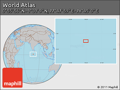Gray Location Map of the Area around 1° 13' 33" N, 78° 16' 30" E