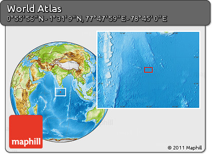 Physical Location Map of the Area around 1° 13' 33" N, 78° 16' 30" E