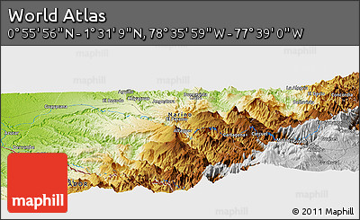 Physical Panoramic Map of the Area around 1° 13' 33" N, 78° 7' 30" W