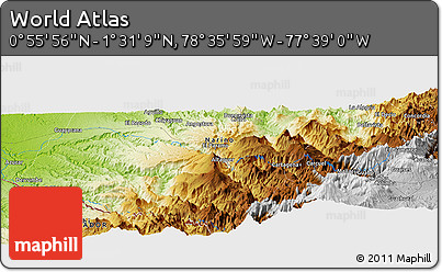 Physical Panoramic Map of the Area around 1° 13' 33" N, 78° 7' 30" W