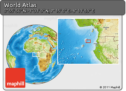 Physical Location Map of the Area around 1° 13' 33" N, 7° 43' 29" E