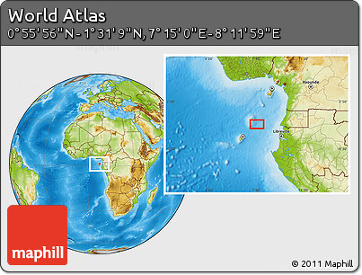 Physical Location Map of the Area around 1° 13' 33" N, 7° 43' 29" E