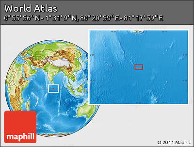 Physical Location Map of the Area around 1° 13' 33" N, 80° 49' 29" E