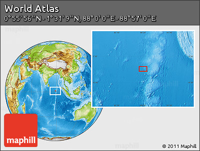 Physical Location Map of the Area around 1° 13' 33" N, 88° 28' 29" E