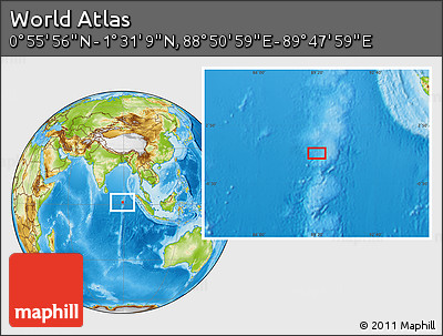 Physical Location Map of the Area around 1° 13' 33" N, 89° 19' 29" E