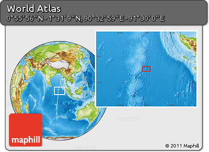 Physical Location Map of the Area around 1° 13' 33" N, 91° 1' 30" E