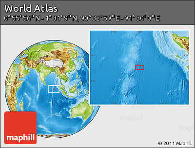 Physical Location Map of the Area around 1° 13' 33" N, 91° 1' 30" E