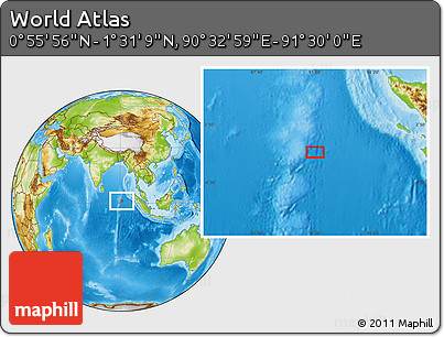 Physical Location Map of the Area around 1° 13' 33" N, 91° 1' 30" E