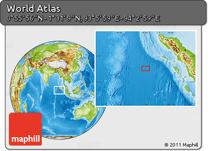 Physical Location Map of the Area around 1° 13' 33" N, 93° 34' 29" E