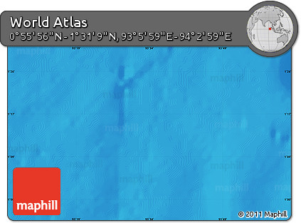 Shaded Relief Map of the Area around 1° 13' 33" N, 93° 34' 29" E