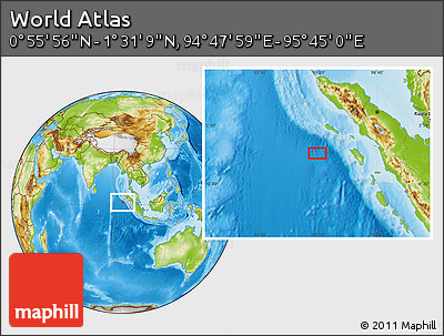 Physical Location Map of the Area around 1° 13' 33" N, 95° 16' 30" E