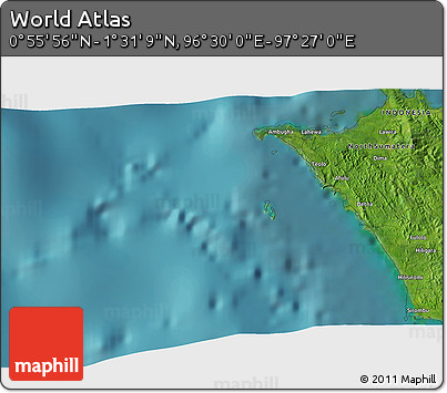 Satellite 3D Map of the Area around 1° 13' 33" N, 96° 58' 29" E