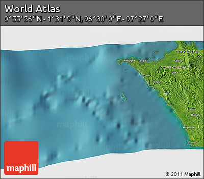Satellite 3D Map of the Area around 1° 13' 33" N, 96° 58' 29" E