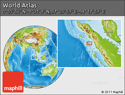 Physical Location Map of the Area around 1° 13' 33" N, 97° 49' 29" E