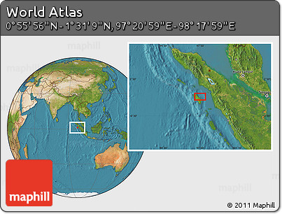 Satellite Location Map of the Area around 1° 13' 33" N, 97° 49' 29" E