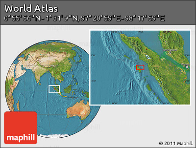 Satellite Location Map of the Area around 1° 13' 33" N, 97° 49' 29" E