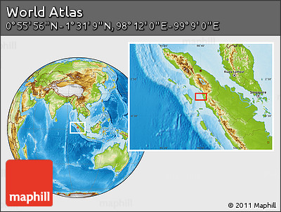 Physical Location Map of the Area around 1° 13' 33" N, 98° 40' 30" E