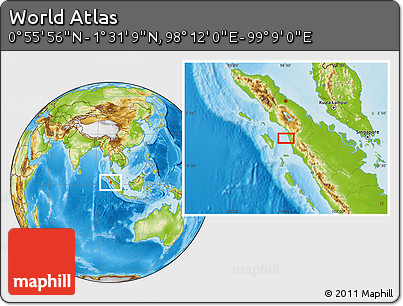 Physical Location Map of the Area around 1° 13' 33" N, 98° 40' 30" E